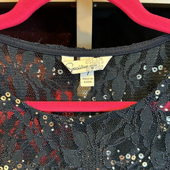 Speechless navy lace with silver sequins sleeveless dress size 7 - Picture 2 of 3